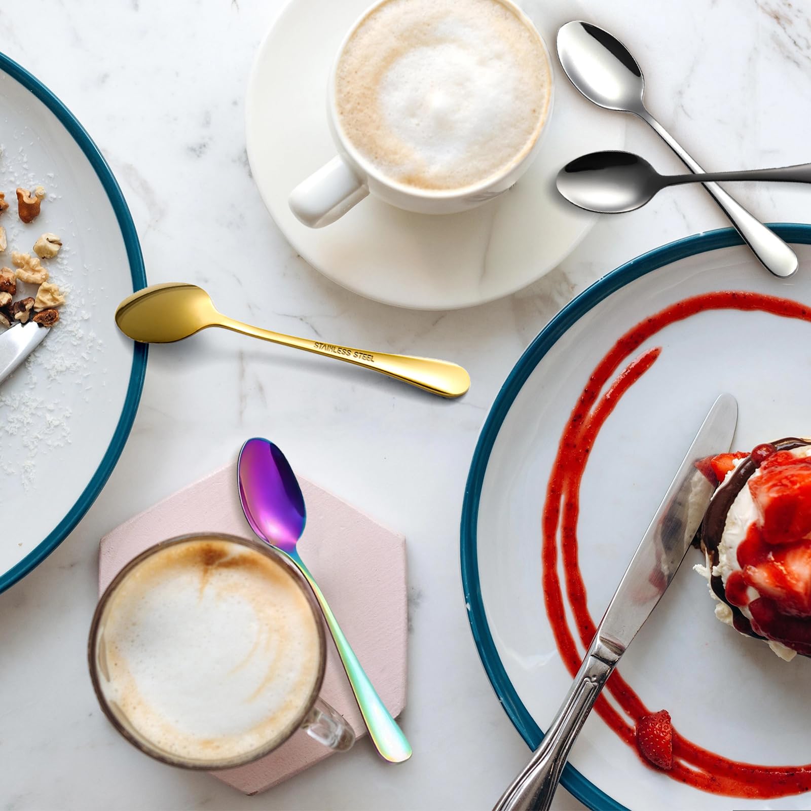 Set 6 Cucchiaini Da Caffè In Acciaio Inox - Mini Cucchiaini 12cm Per Caffè, Dessert E Tè - Lavabili In Lavastoviglie - Foto 4