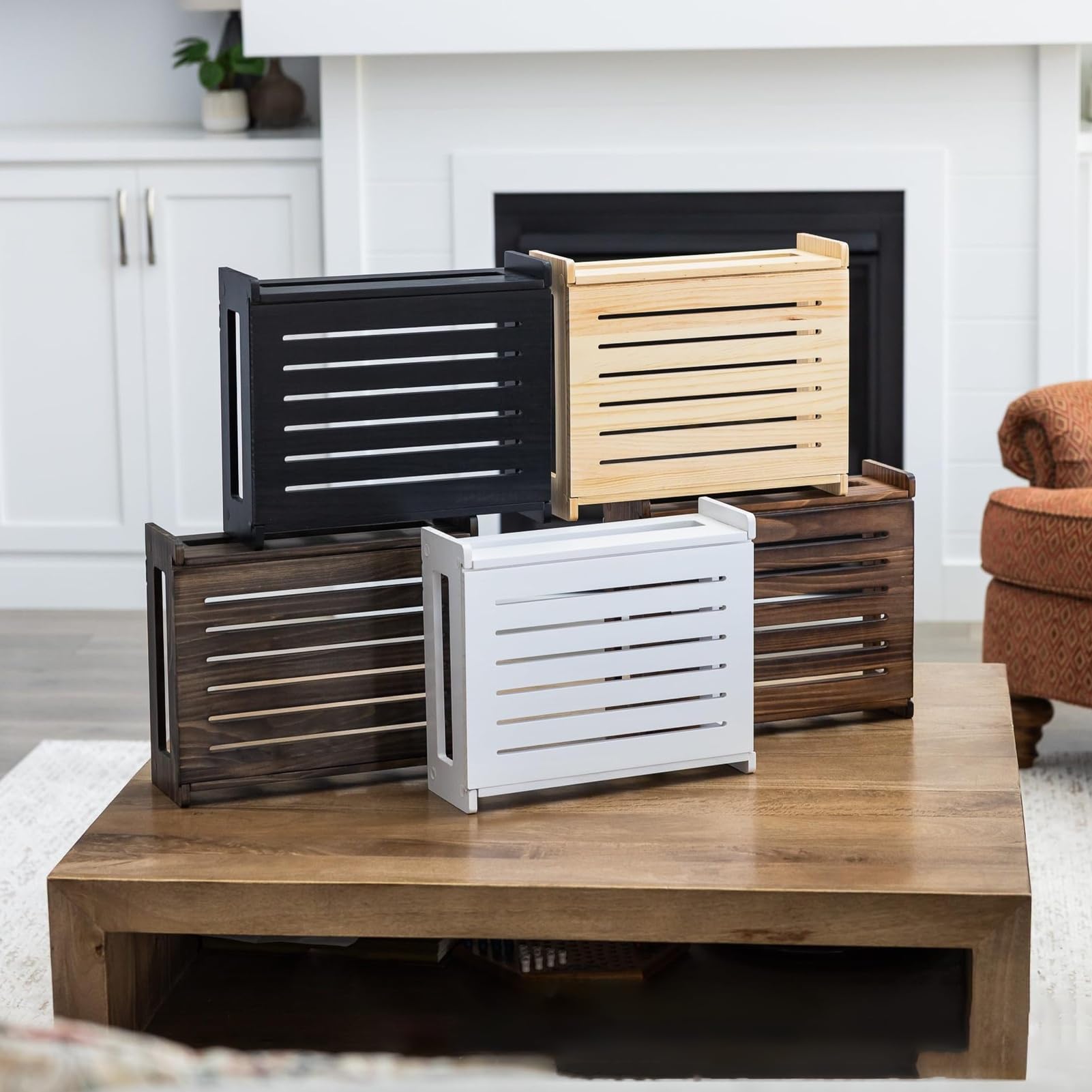 Boîte De Rangement pour Routeur - Armoire pour Routeur Stockage WiFi en Bois De Wi-FI Grande Capacité Armoire, Bureau, Chambre(Natural Wood Color)