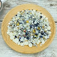 Vista 2 de Cuentas de resina con diamantes de imitación, mitad redonda, cuentas de perlas planas de 30 g, cuentas de media perla con diamantes de imitación