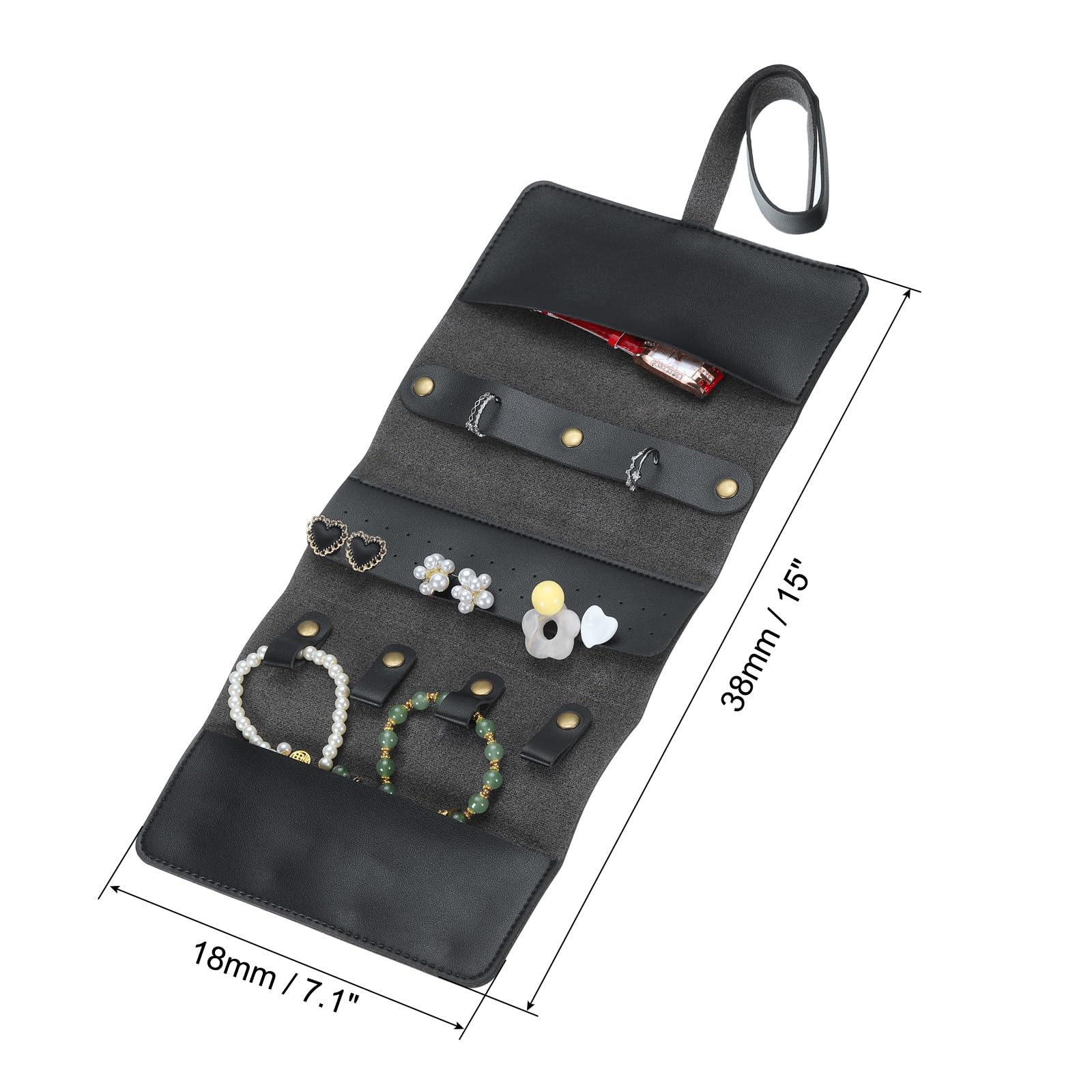 uxcell Travel Jewelry Roll Bag, Foldable Travel Jewelry Organizer Case, Portable Jewelry Pouch for Traveling Rings Necklaces Earrings Bracelets Jewelry Storage, Black