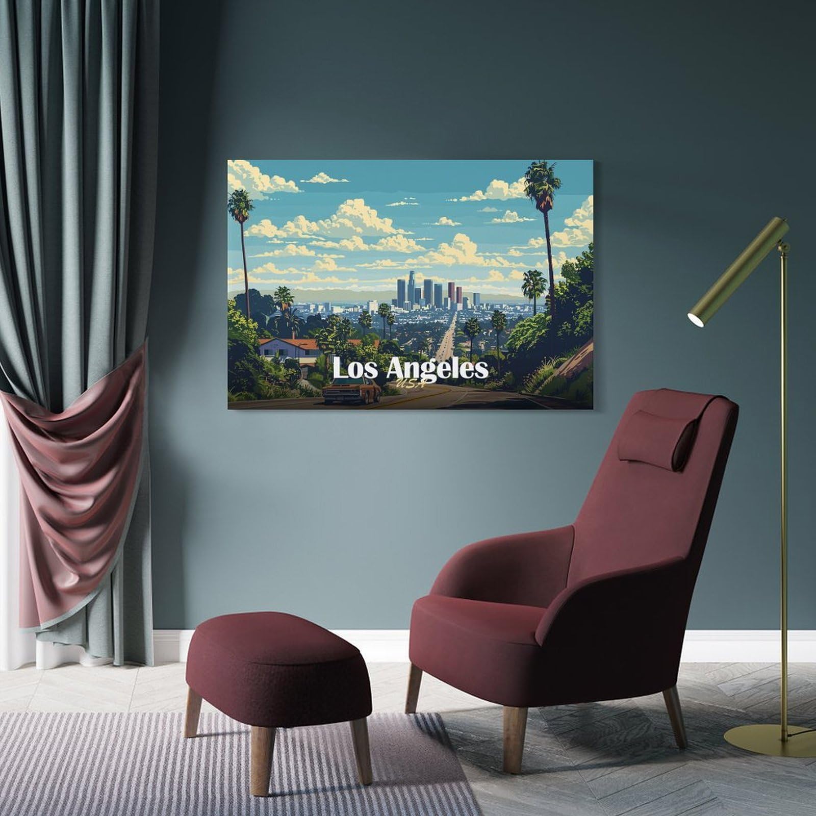 Junmoney Los Angeles Skyline Room Decor Wall Art 24x36inch(60x90cm), for Entrance Walls, Hall Decor Or Foyers, A Neat Decor Update for Hallways