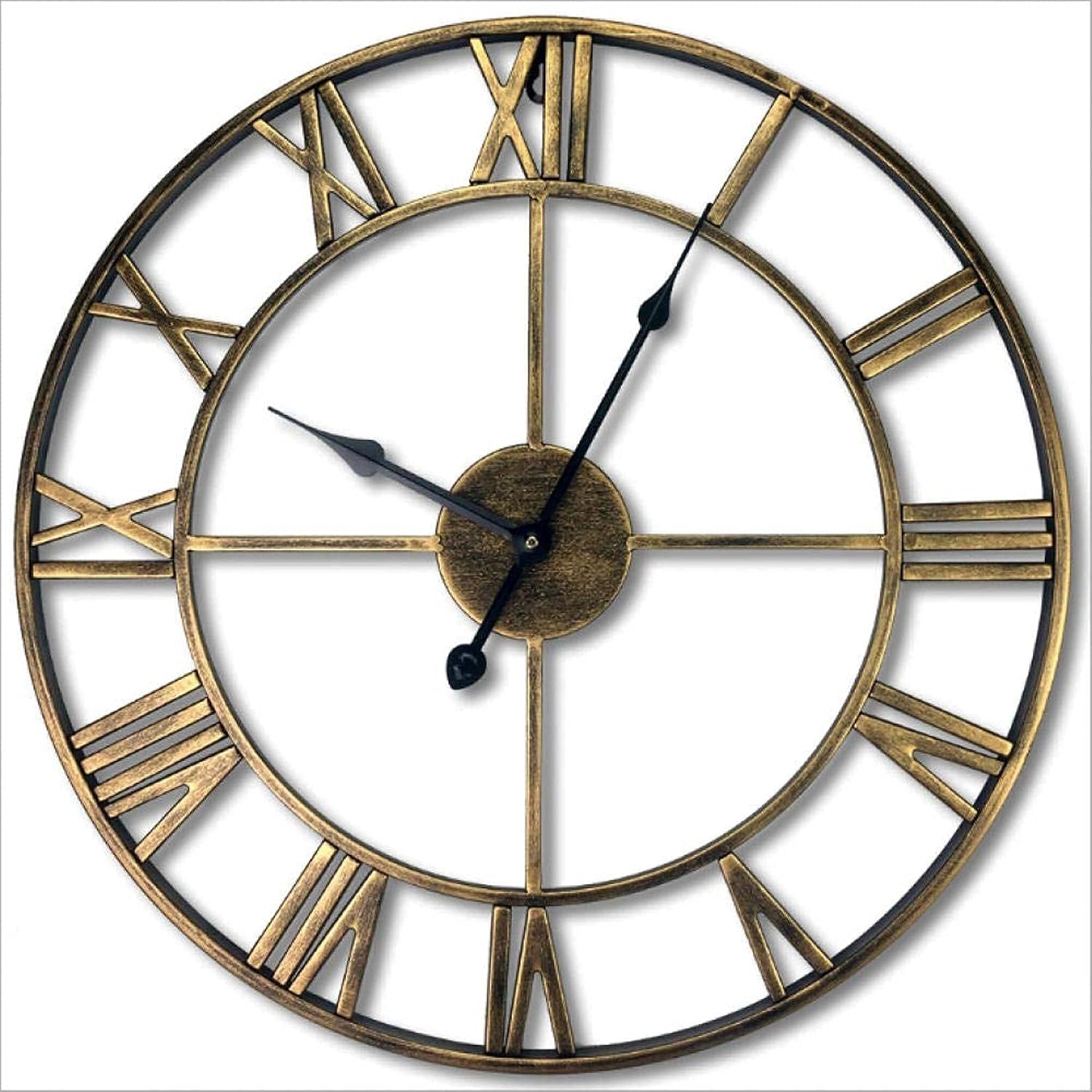 SBTXHJWCGLD Large Outdoor Garden Wall Clock New Big Roman Numerals Giant Open Face Metal Golden-24 inch/60cm, Black, 50CM