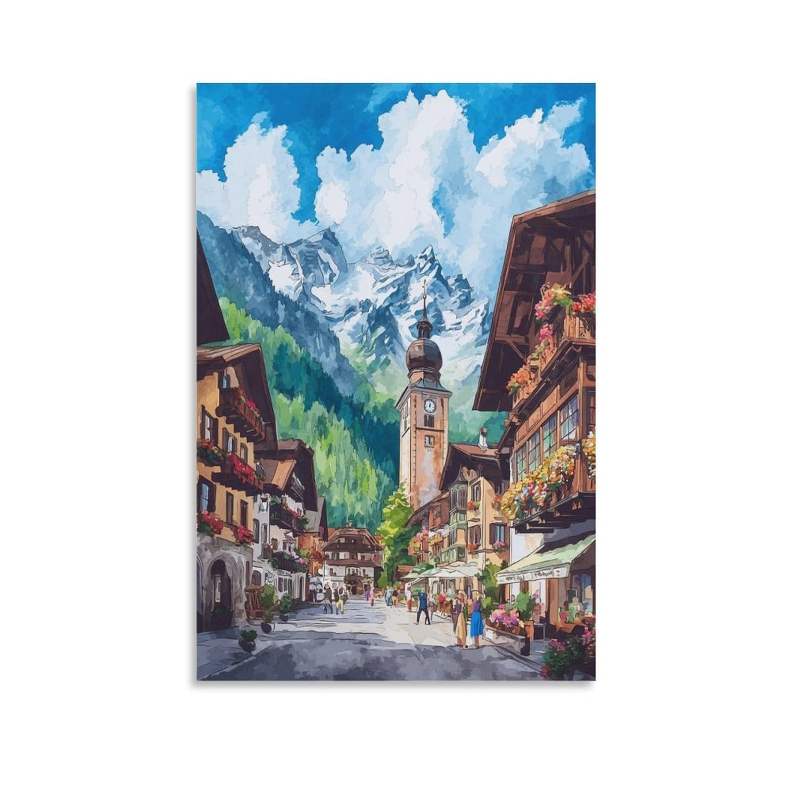 ZBBGGOZ Mittenwald Poster 24x36inch(60x90cm) Vintage Watercolor Canvas Art