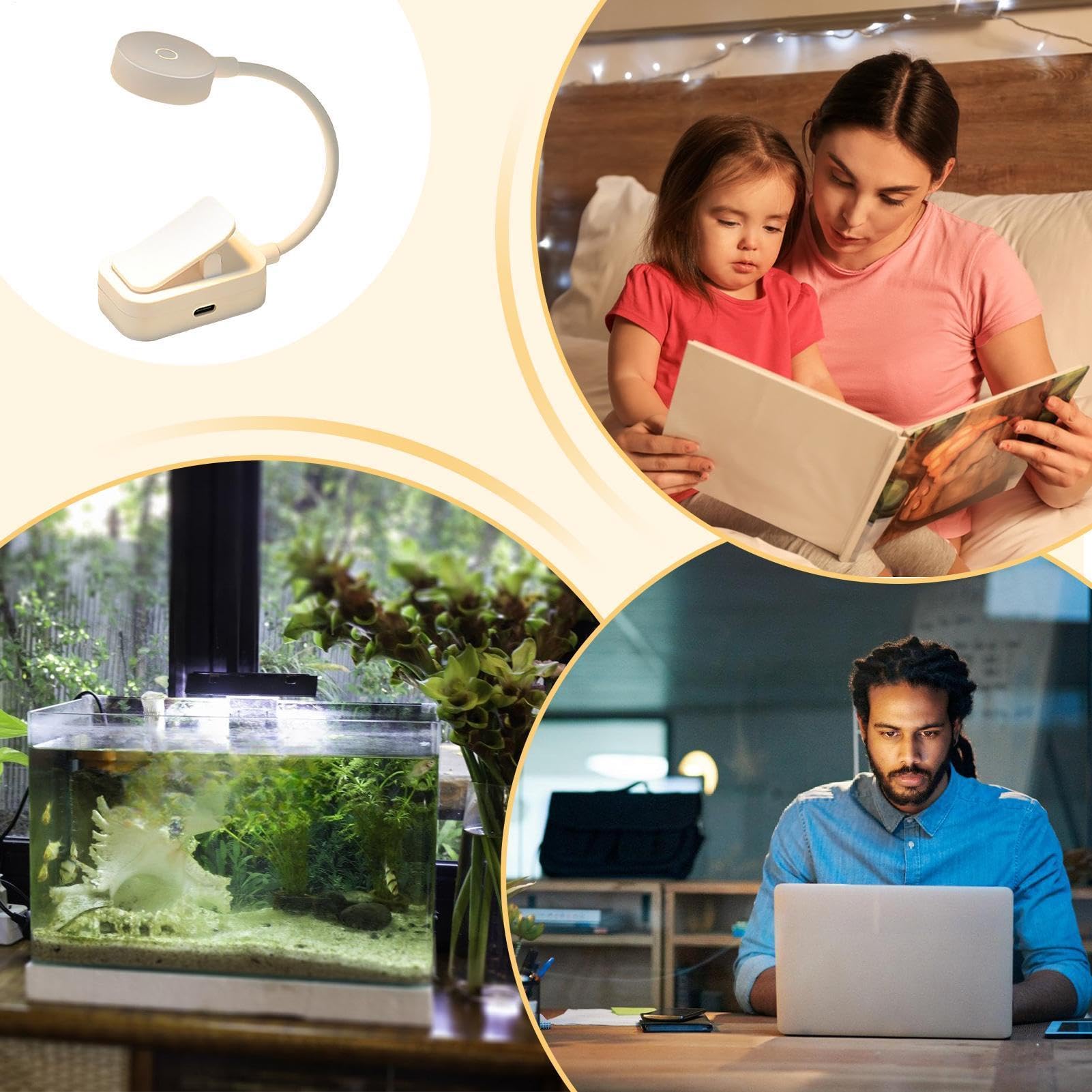 Luce Acquario, Mini Lampada Acquatica Clipser A Variabile Intensità 3,6x5,9 Cm | Attrezzature Di Illuminazione Portatile Di Temperatura Di Tre Colori Di Abs 60g, Lampada Ambientale Senza Fili