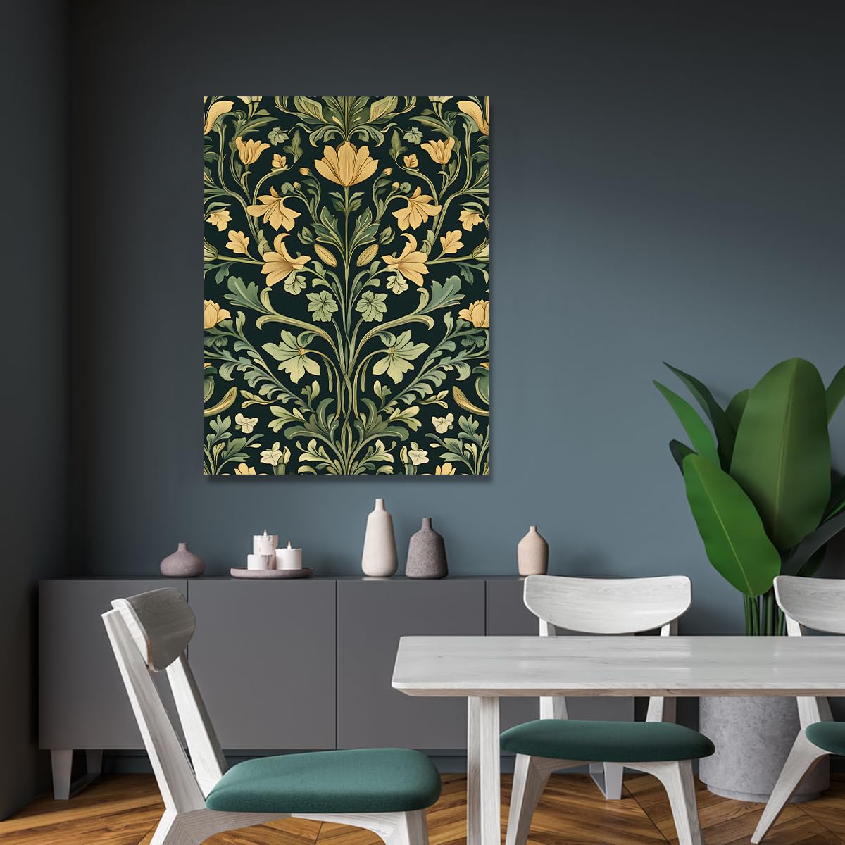 TOANGWALL Zielone Las Płótno Sztuka Sztuka Plakat Ornament Art Nouveau Botaniczny Lily Retro Barokowy Złoty Barokowy Winorośl Ilustracje ścienne do dekoracji biura 75 x 115 cm