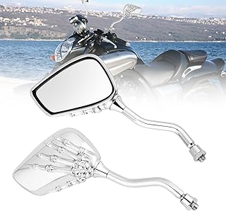 OXMART 8 10mm Universal Skull Hand Motorcycle Rear View Mirrors  Chrome Plated A - Compare price
