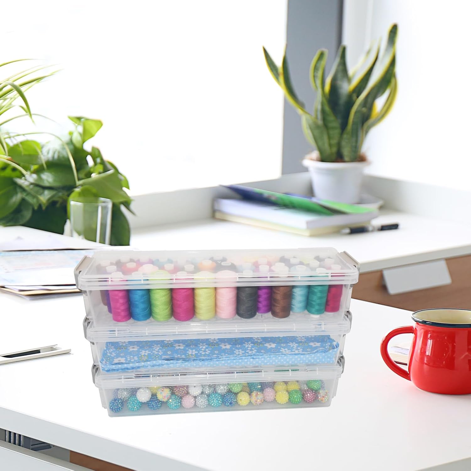 4 Pcs Large Fabric Strip Storage Case Sewing Storage Box Bulletin Board Borders Organizer Transparent Paint Brush Holders for Cloth Strips Art Craft