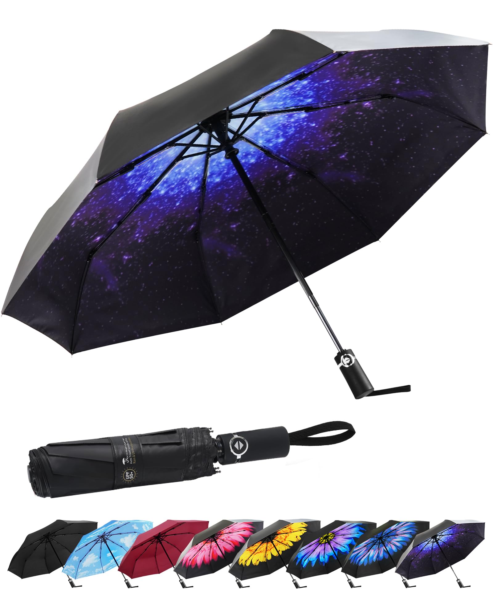 SY COMPACT Travel Umbrella for Rain, Windproof Automatic Compact Umbrella, UV Sun Protection, Lightweight Waterproof Travel Size for Backpack & Car,
