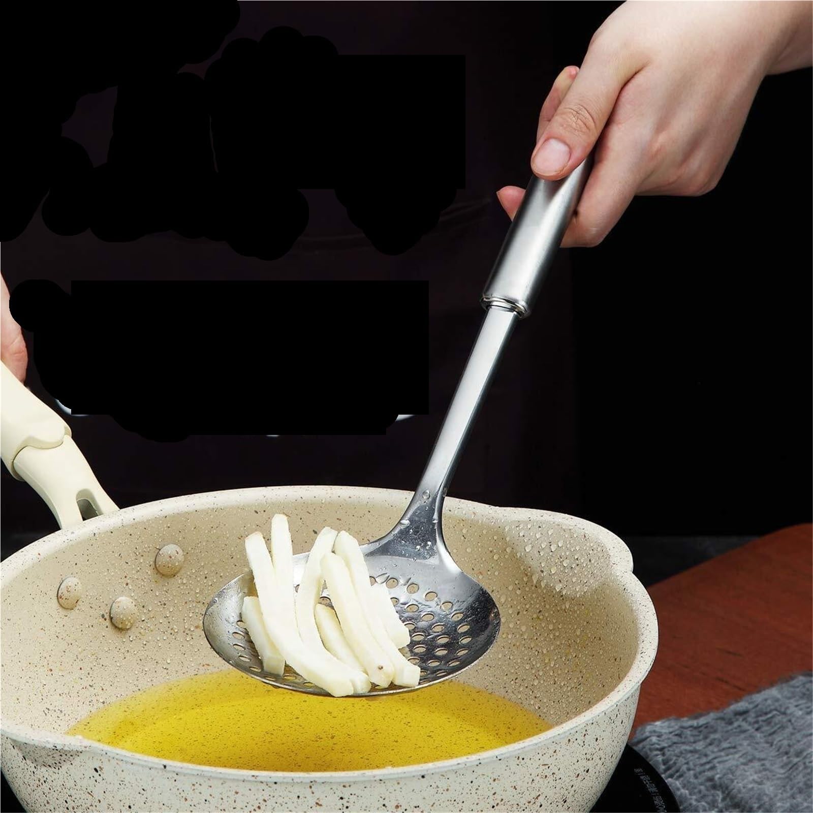 Sitko Kuchenne Filtr Ze Stali Nierdzewnej Filtr Wody Do Użytku Domowego Z Haczykiem I Długim Uchwytem Łyżka Do Odcedzania(32cm)