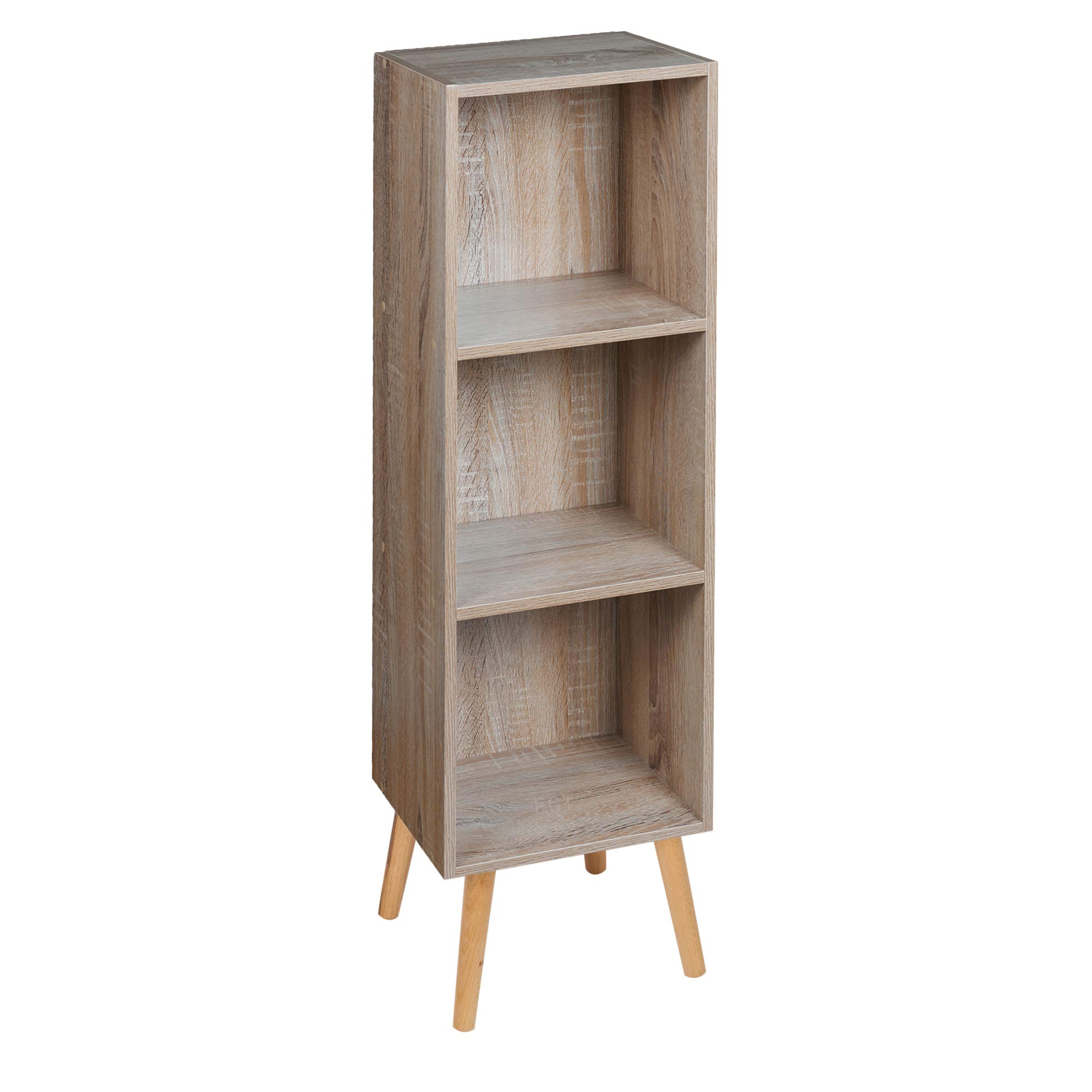 Urbnliving Antique Oak Bookcase Wooden Storage 3 Tier Bookcase Scandinavian Style Legs Unit (, Beech Legs)