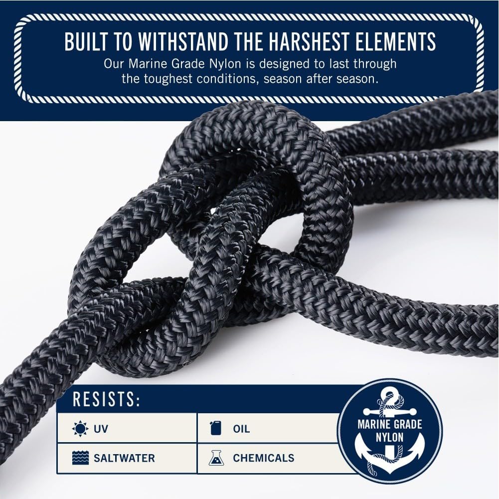 Ligne d'ancrage de bateau en nylon noir de 15,2 m, 147,3 cm pour corde d'amarrage tressée avec matériel en acier inoxydable 316 pour une utilisation marine