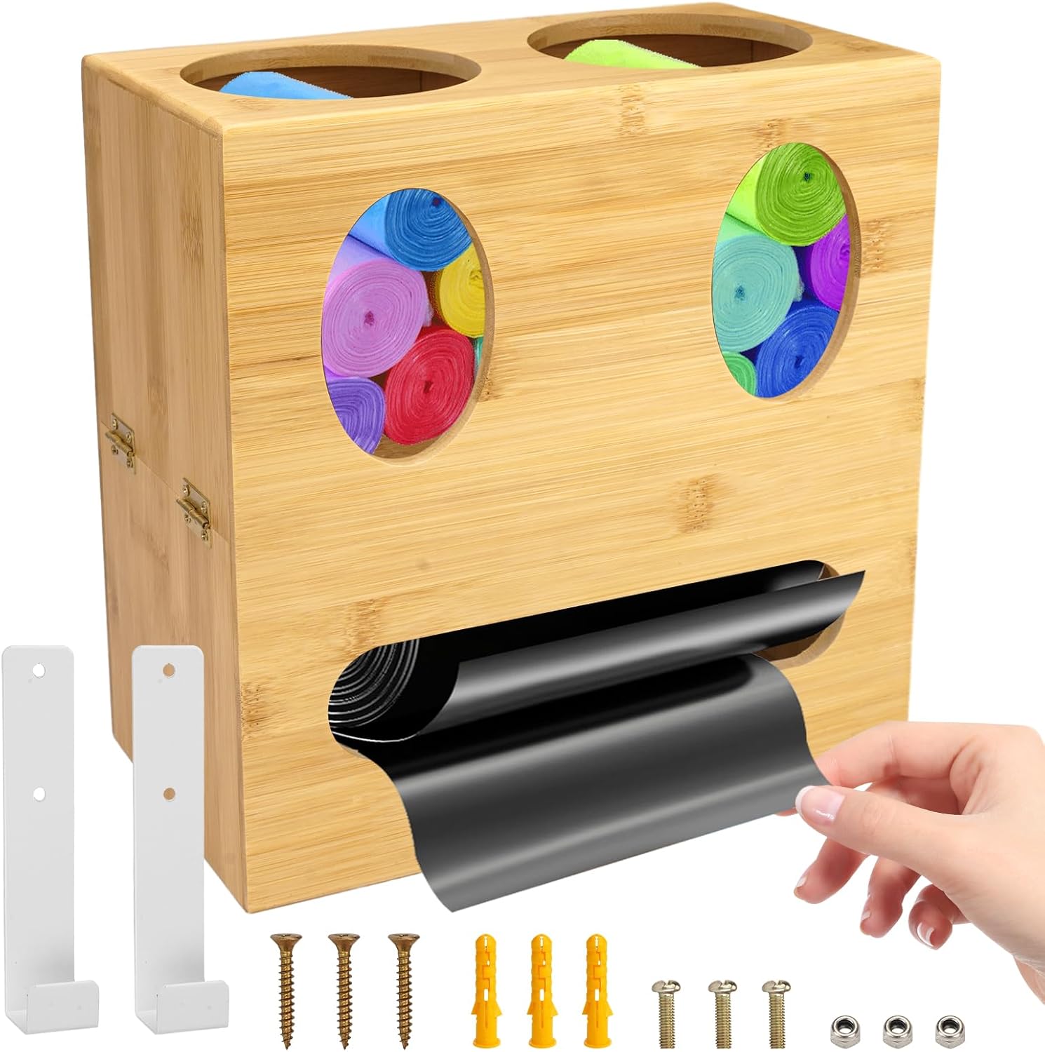 Trash Bag Holder Dispenser Wooden, 3in1 Bamboo Grocery