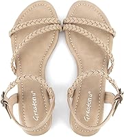 Greatonu Women's Summer Flat Sandals - Gladiator Open Toe Slingback Flats with Adjustable Strap & Snake Print