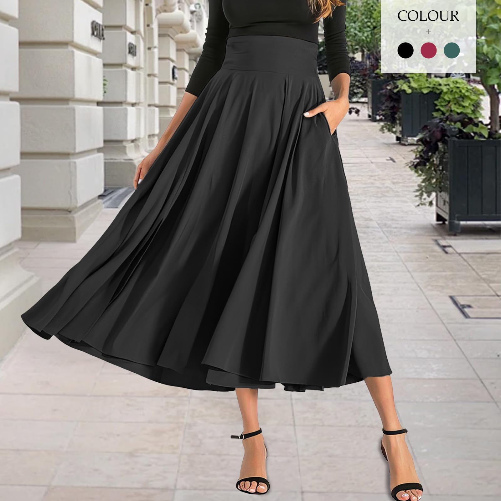 MTROTE HXUE Gonna Vita Alta - Bustier retrò con Tacco Lungo Moda Swing Sexy Cintura Gonna Lunga Tasche Spacchi lateralmente Gonna Ombrello a Parola