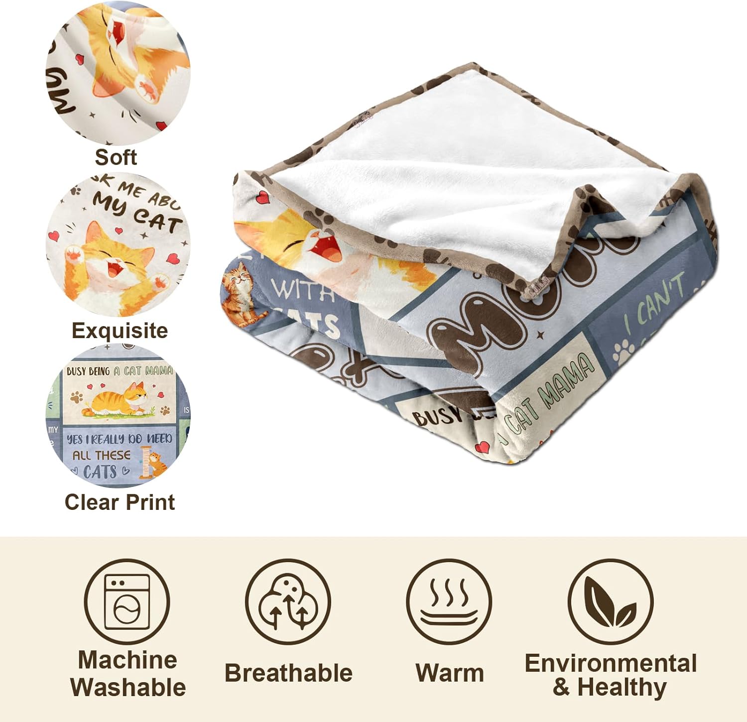 Quilazy Cat Gifts for Cat Lovers, Cats Mom/Lover/Lady Themed Blanket for Women Girls, Mothers Day/Christmas/Thanksgiving Birthday Gifts for Cats Mom/Lady Throw Blanket 60"X50" - Image 6