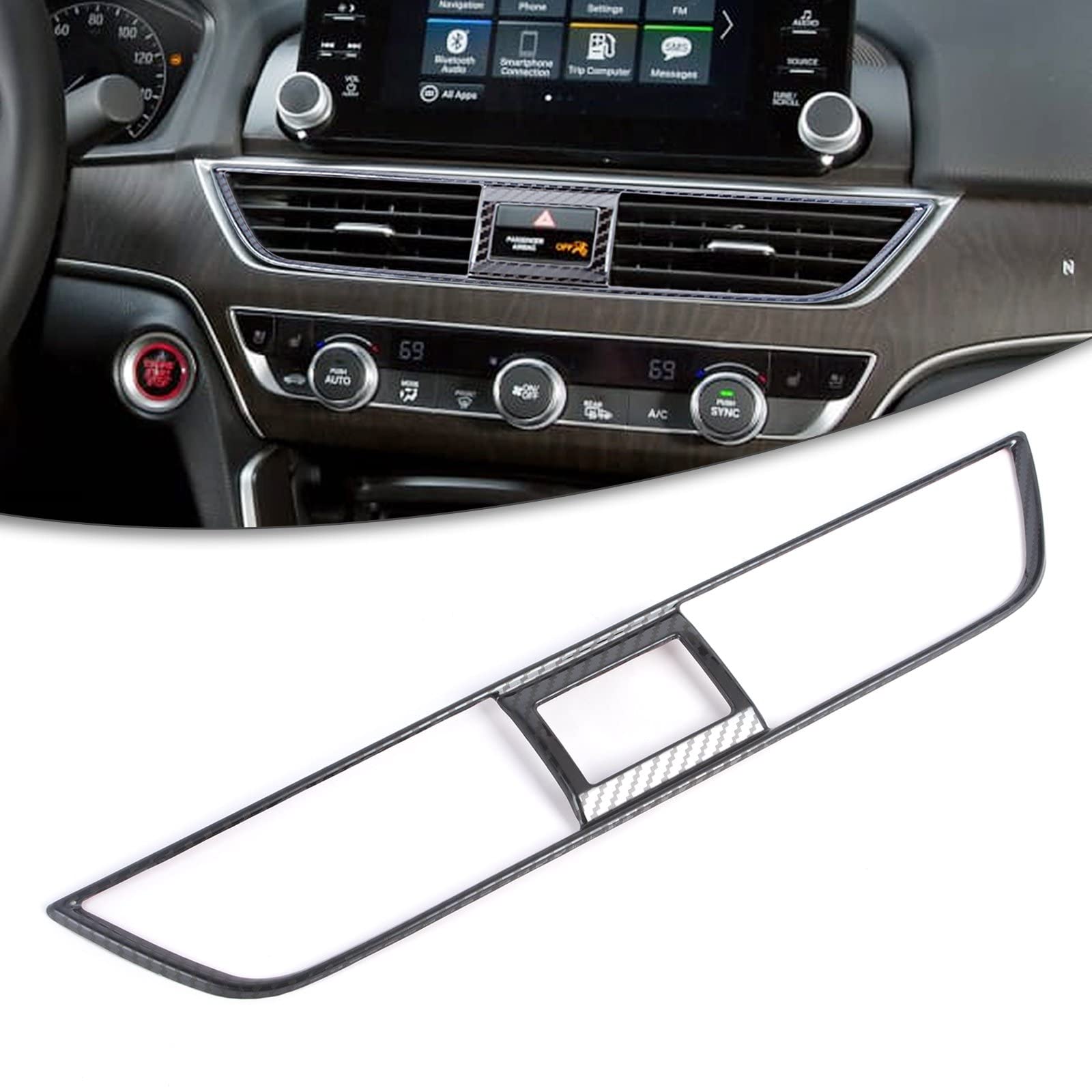 Xotic Tech Center Console Middle Air Vent AC Outlet Cover Trim, Carbon Fiber Pattern Stainless Steel, Compatible with Honda Accord 10th Gen 2018-2022