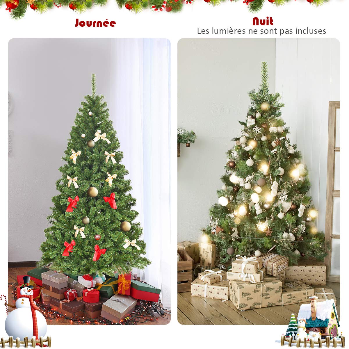 COSTWAY Sapin de Noël Artificiel 180 cm, 928 Branches en PVC, Arbre de Noël Vert, Support Métallique et Pliable, Sapin de Noel pour Maison Bureau Magasin Hôtel