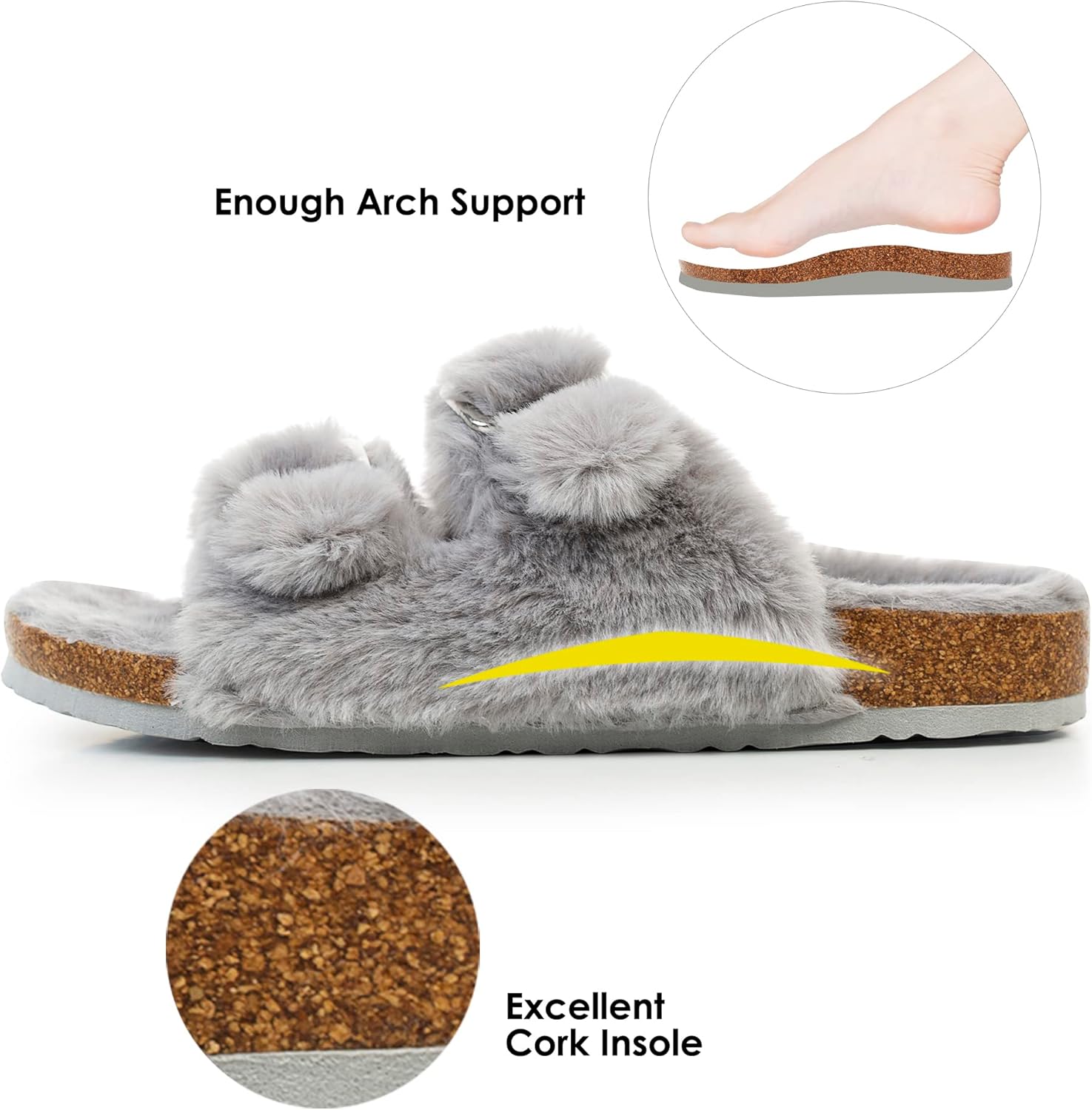 FITORY Womens Open Toe Slipper with Cozy Lining,Faux Rabbit Fur Cork Slide Sandals Size 6-11 - Image 4