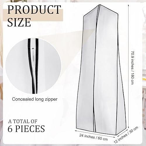 Miniatura 2 de Woanger 6 piezas de 70.9 x 24 x 12 pulgadas, bolsa de ropa para vestido de novia para viajes, fundas de ropa grandes para colgar, plegable, no