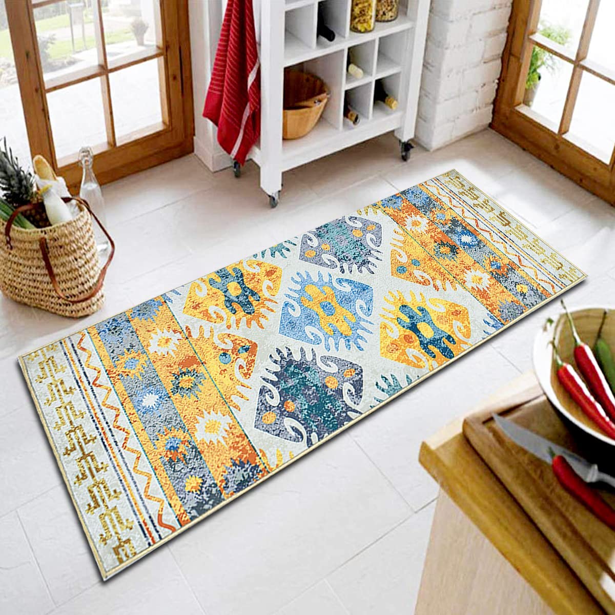 3D Printed Bedside Runner Carpet Anti Skid for Home/Kitchen/Kitchen/Living Area/Office Entrance. (Retro, 22 X 55, Nylon, Multicoloured, Pack of 1)