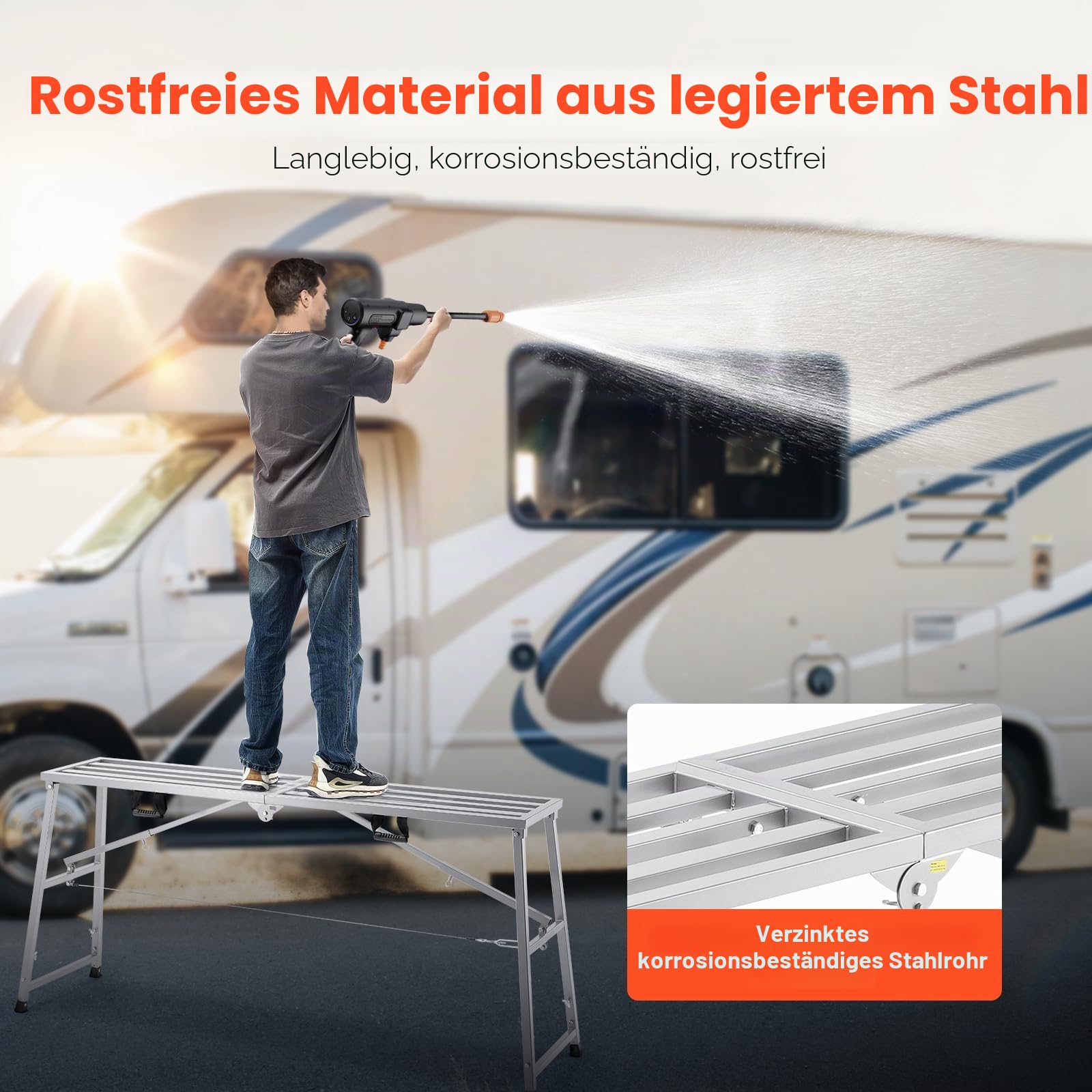 VEVOR Arbeitsplattform 900-1500 mm, zusammenklappbare Trittleiter aus legiertem Stahl, tragbare Arbeitsbühne, Tragkraft 400 kg, Trittbank Hocker zum Malen von Trockenbauwänden, Reinigen, Waschen