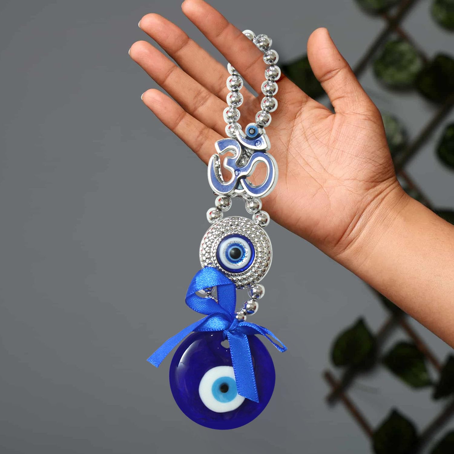 TIED RIBBONS Turkish OM Blue Evil Eye Hanging Feng Shui Items for Good Luck Home Entrance Wall Door Car Dashboard Pendant Ornament Office Good Luck and Prosperity Decorative Gift Items (17.7 cm)-image-25