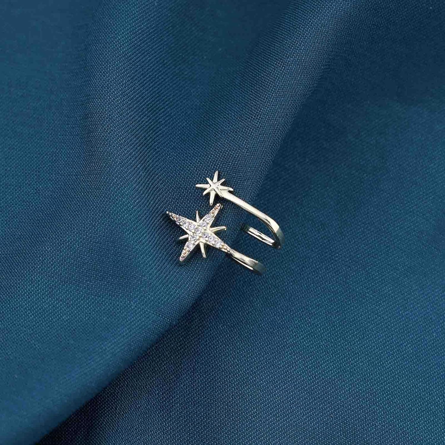 Andelaisi Boho Crystal Star Ear Cuff Earrings Vintage CZ Starburst Cuff Clip On Earrings Gold Star Wrap Hoop Earrings Star No Piercing Clip Earrings Jewelry for Women - Image 6