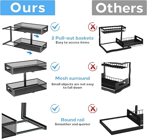 Miniatura 2 de Organizador para debajo del fregadero, 2 niveles extraíbles con cajones deslizantes de malla, estante de almacenamiento deslizante para el hogar,