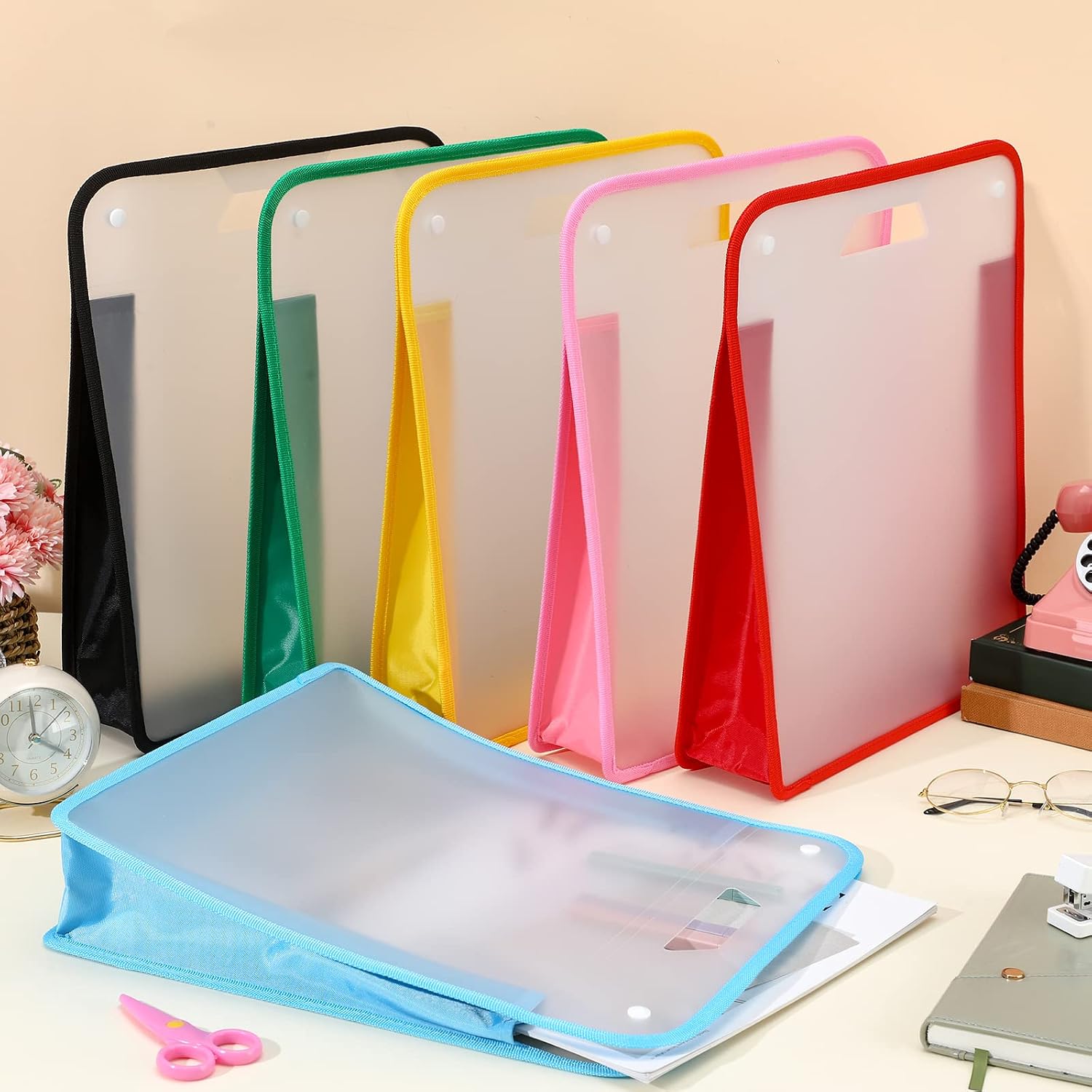 12 Pieces Scrapbook Paper Storage 12x12 Sheets Storage Paper File Scrapbook Paper Storage Organizer with Handle Expandable Craft Paper Storage for Documents Office Photos Cardstock File (Colorful)