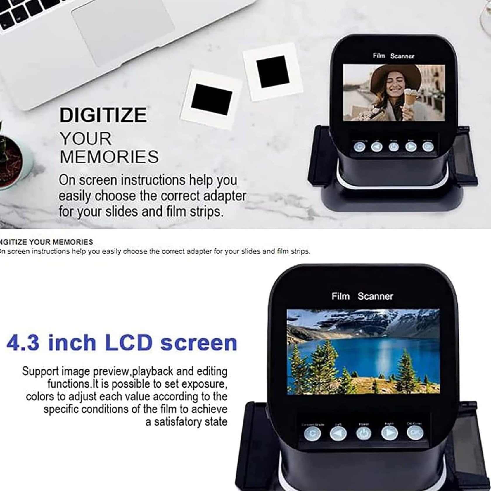 Cyfrowy Skaner FilmóW I SlajdóW, Skaner FilmóW O Wysokiej RozdzielczośCi 120 Z 4,3-Calowym Ekranem Lcd, Konwertuje Negatywy 35 Mm, 135, 126, 127 I Slajdy Do Formatu Cyfrowego Jpeg, łAtwe Zapisywanie