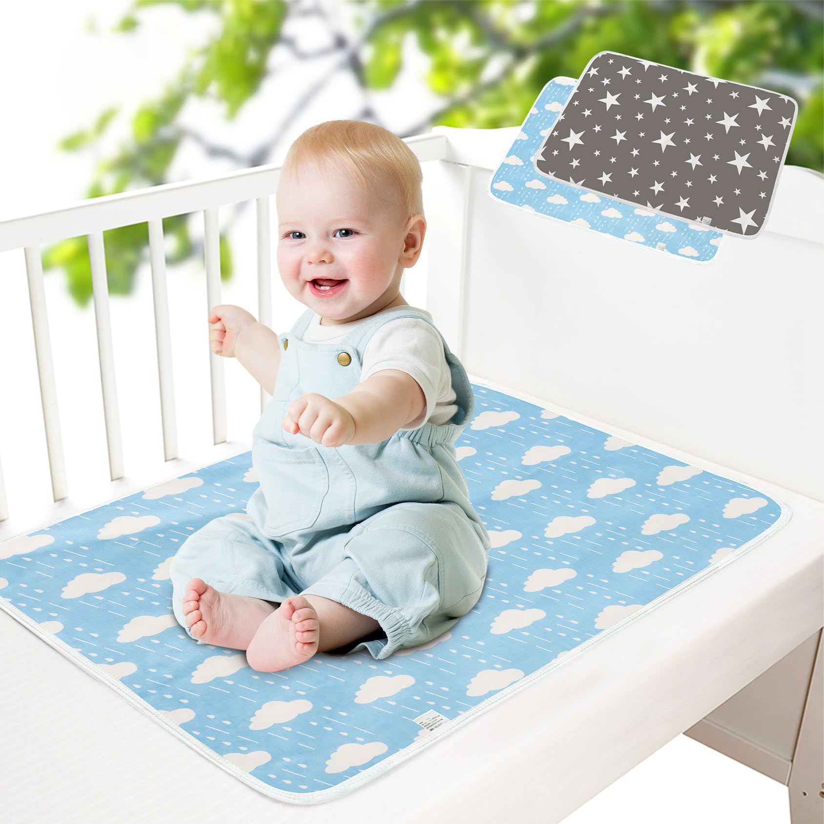 Wasserdichte Baby-Wickelunterlage, multifunktional, für Mädchen, Jungen, Neugeborene, 100 % auslaufsichere Damenbinden für Zuhause und Outdoor, Reisen, Premium-Einlagen, 50 x 70 cm, Grau und Blau