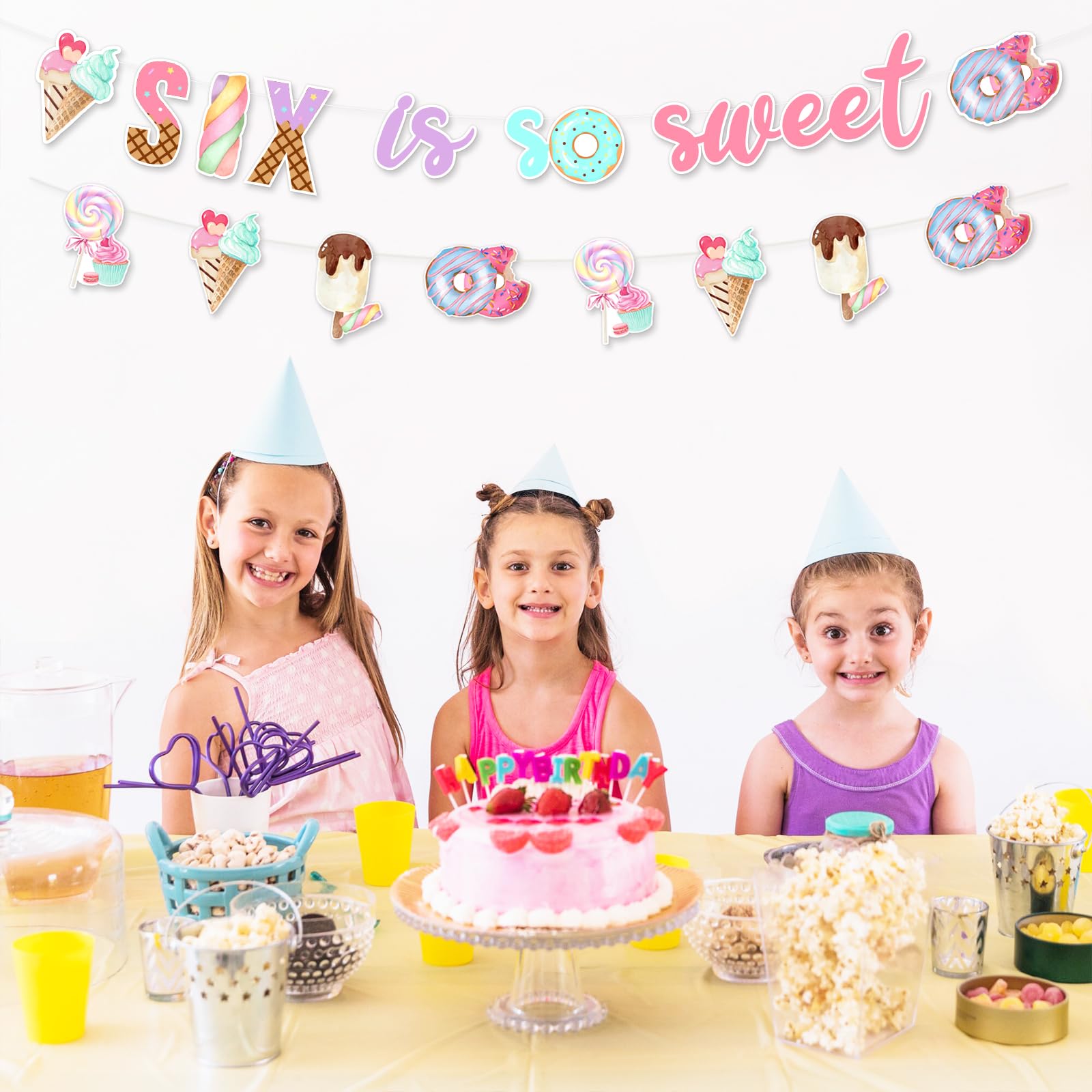 Kreatwow 'Six Is So Sweet' Geburtstagsdekoration – Donut & Eis Hintergrundbanner Für 6. Geburtstag