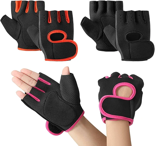Geyoga 3 Pairs Women's Workout Gloves Weight Lifting Exercise Gloves Fitness Gym Breathable for Weight Lifting Cycling Fishing Fitness Gym Training Workout (Black, Orange, Rose Red)