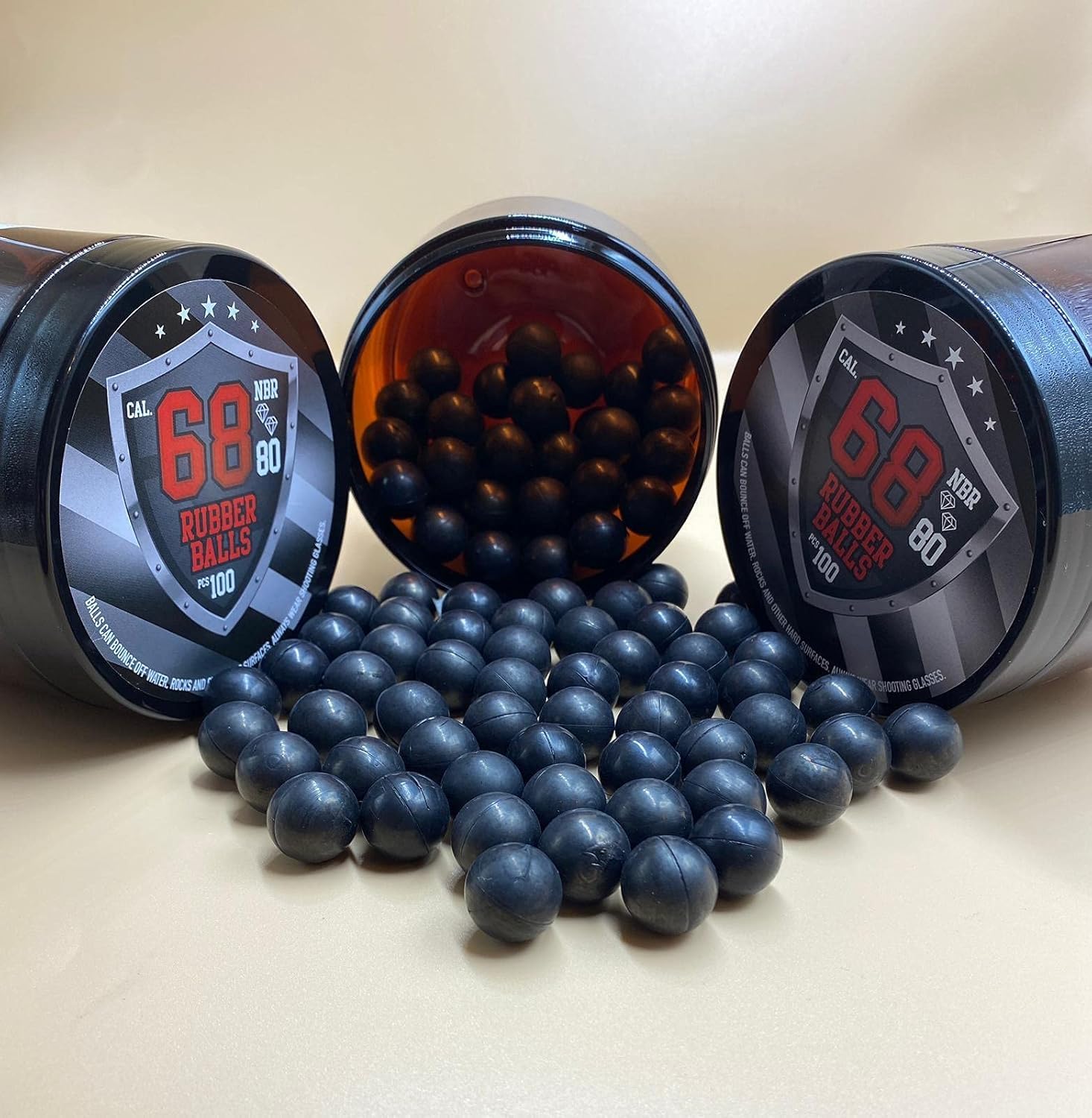 100 x Balles en Caoutchouc Dur de qualité supérieure 68 Cal. HDS T4E Paintball Shooting Self Home Defense Billes Calibre .68