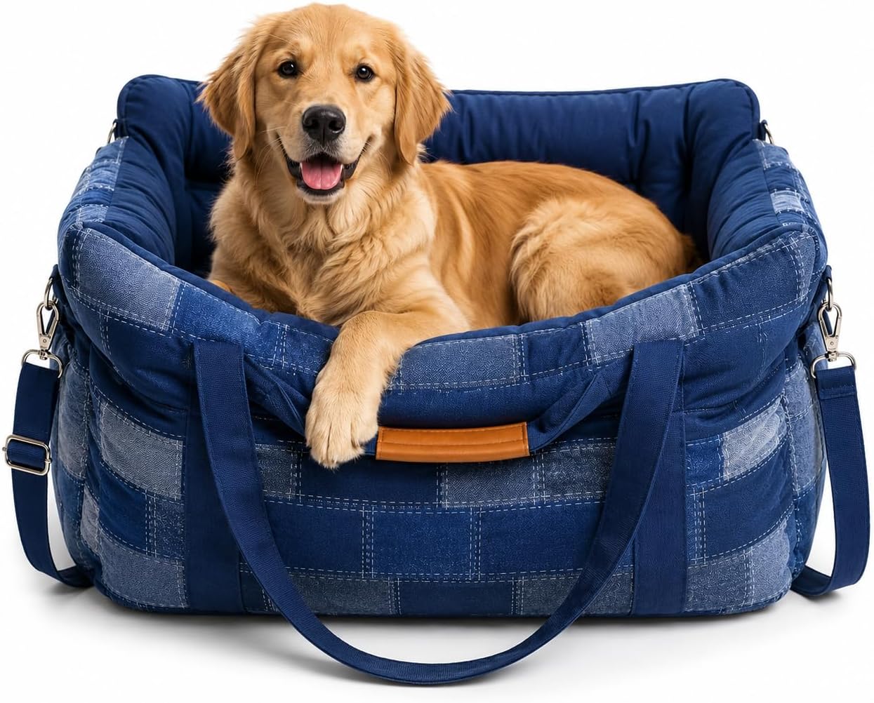 Car Seat for Small Medium Pets with Harness Clip, 4X Safety Feature, Washable, Waterproof Dog Seat for Car, Orthopedic Foam Wrapped with Plush, Canvas Material, Anti-Scratch, Anti Slip