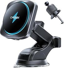 Chgeek para cargador de montaje en automóvil MagSafe [carga rápida de 15 W y magnético de 2400 gf] | Soporte de teléfono para auto ajustable de 360° con ventilador de refrigeración, cargador de auto inalámbrico magnético para iPhone 17 16 15 14 13 12 Pro Max Plus