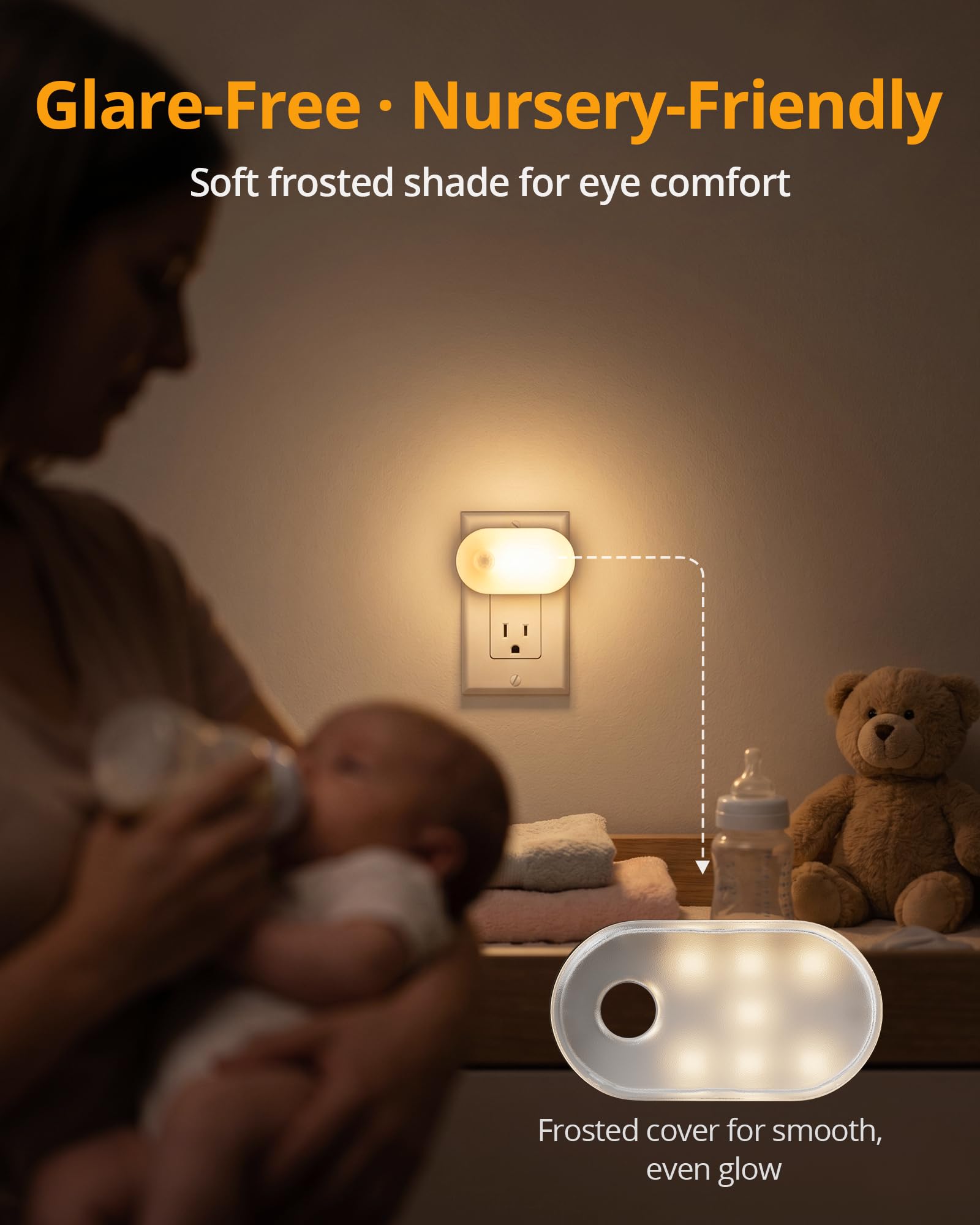 LYRIDZ - Luz nocturna con sensor de movimiento, luz nocturna inteligente de 1 a 120 lm, luz blanca cálida LED con brillo ajustable continuo para dormitorio, cocina, escaleras, pasillo, paquete de 6