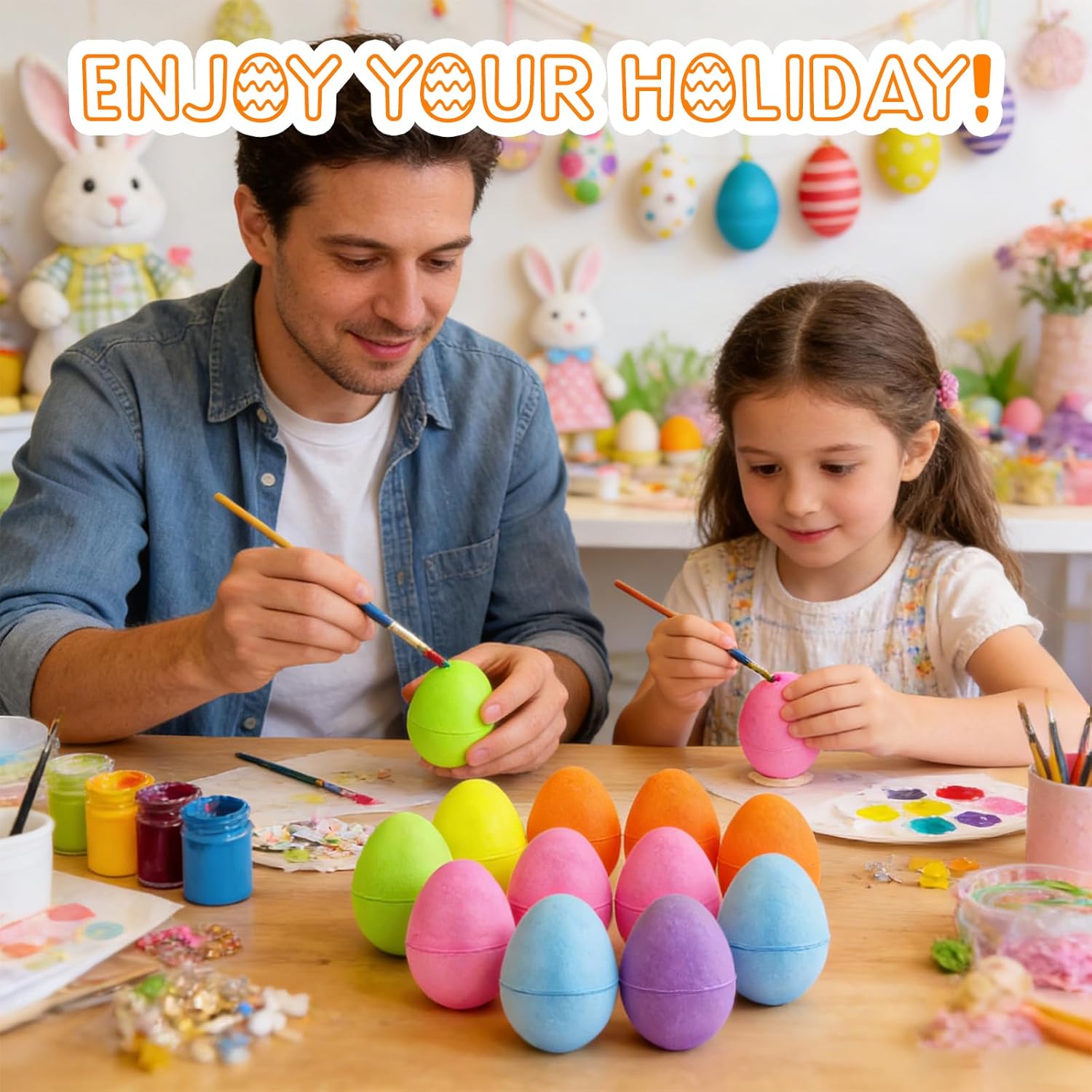 60 Pcs Colorful Paper Mache Easter Eggs for Crafts Fillable Paper Eggs Empty Paint Your Own Eggs for Easter DIY Painting Craft Supplies Egg Hunt Basket Fillers (6 Colors)