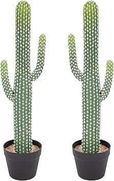 bellacat 30in Faux Cactus UV Resistant, Lifelike Artificial Cactus Plants Indoor with Black Basic Pot, Fake Cacti for Living Room Front Door Table Indoor & Outdoor Decor, 2 Pack