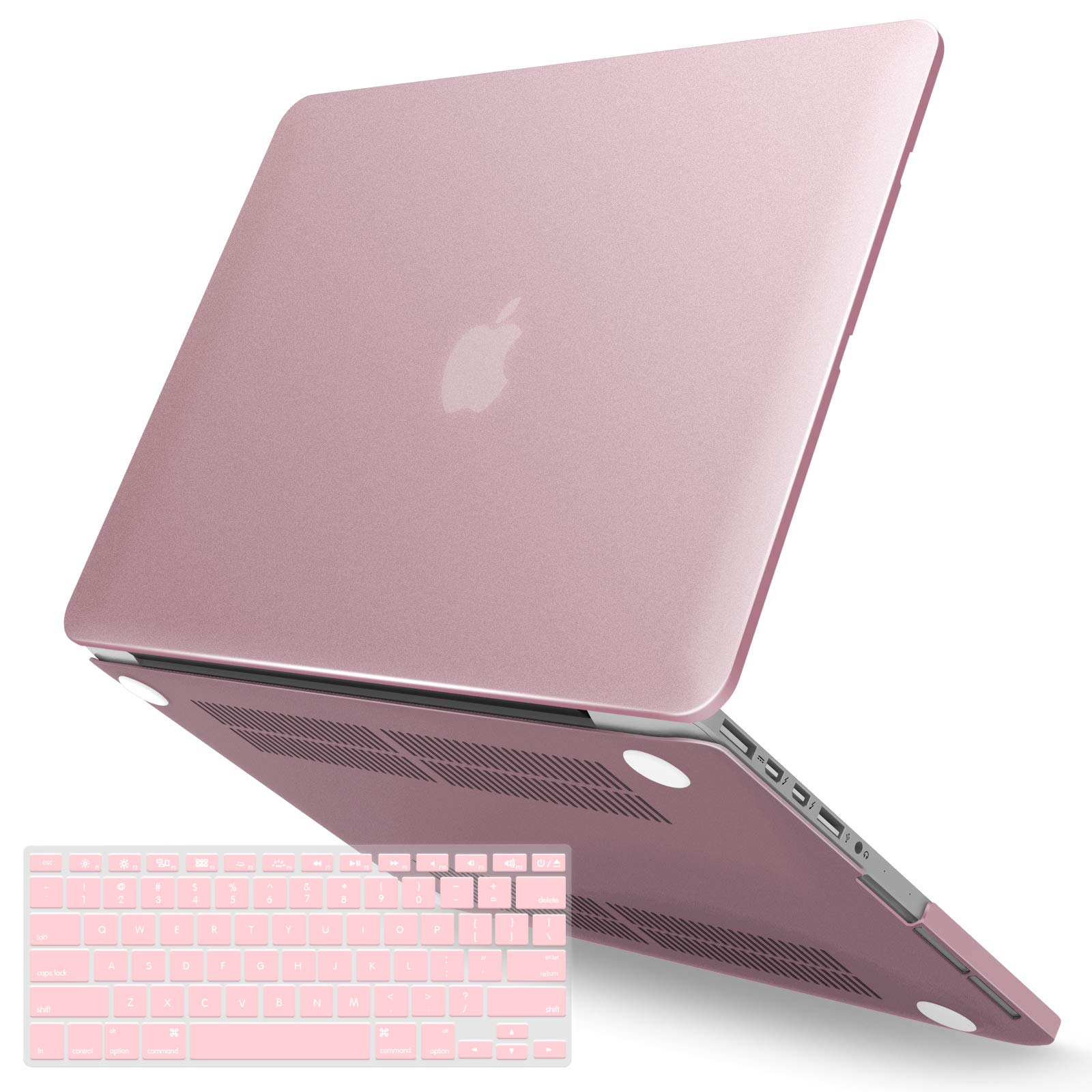 IBENZER MacBook Pro 15 Inch Case 2015 2014 2013 2012 A1398, Hard Shell Case with Keyboard Cover for Old Version Apple Mac Pro Retina 15, Rose Gold, R15MPK+1A