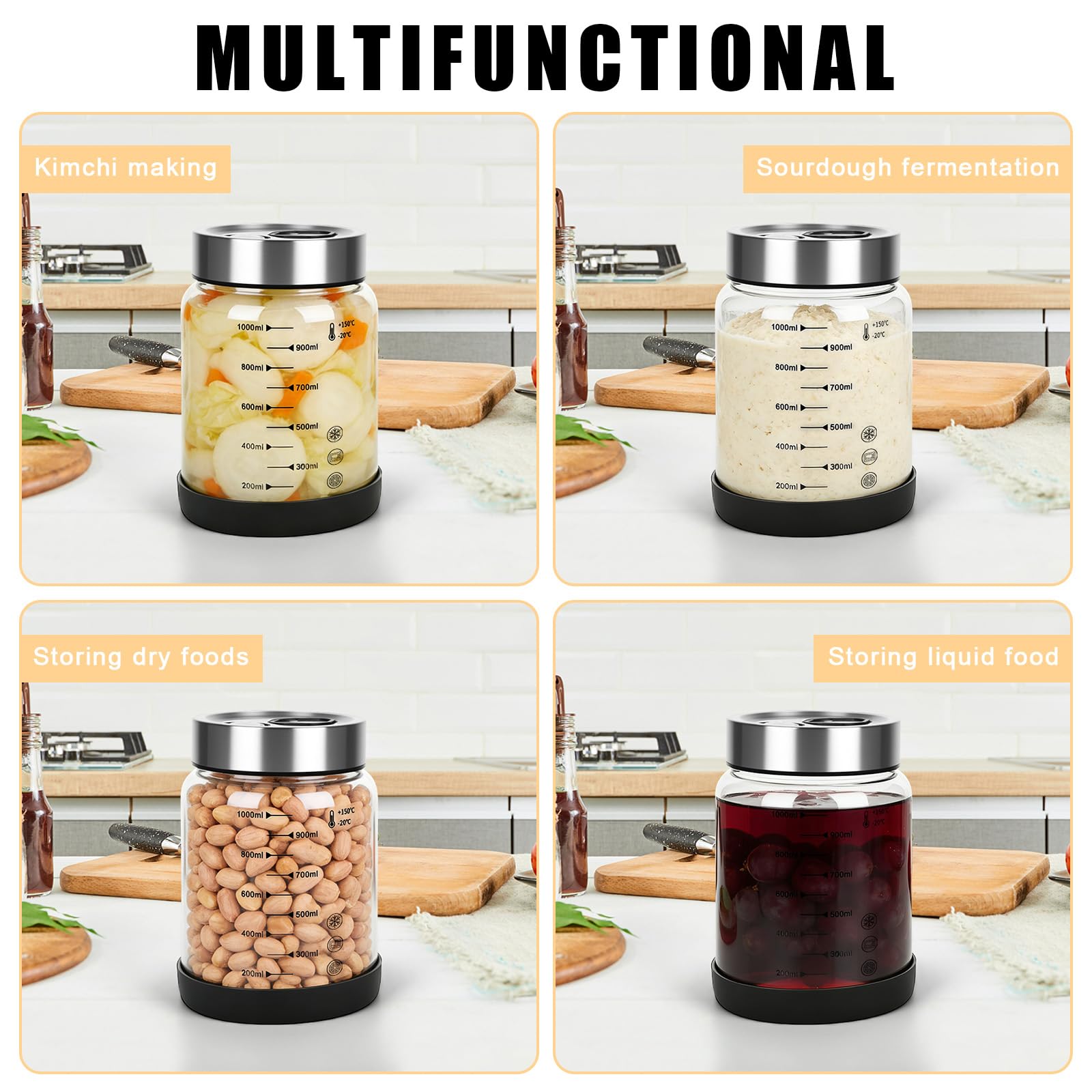 RUCUDIM Tarro de fermentación con tapa de 1 L, vaso de fermentación con ventilador de fermentación, recipiente para kimchi, vaso de kéfir, vasos de fermentación, vidrio kimchi, cristal de fermentación — view 7