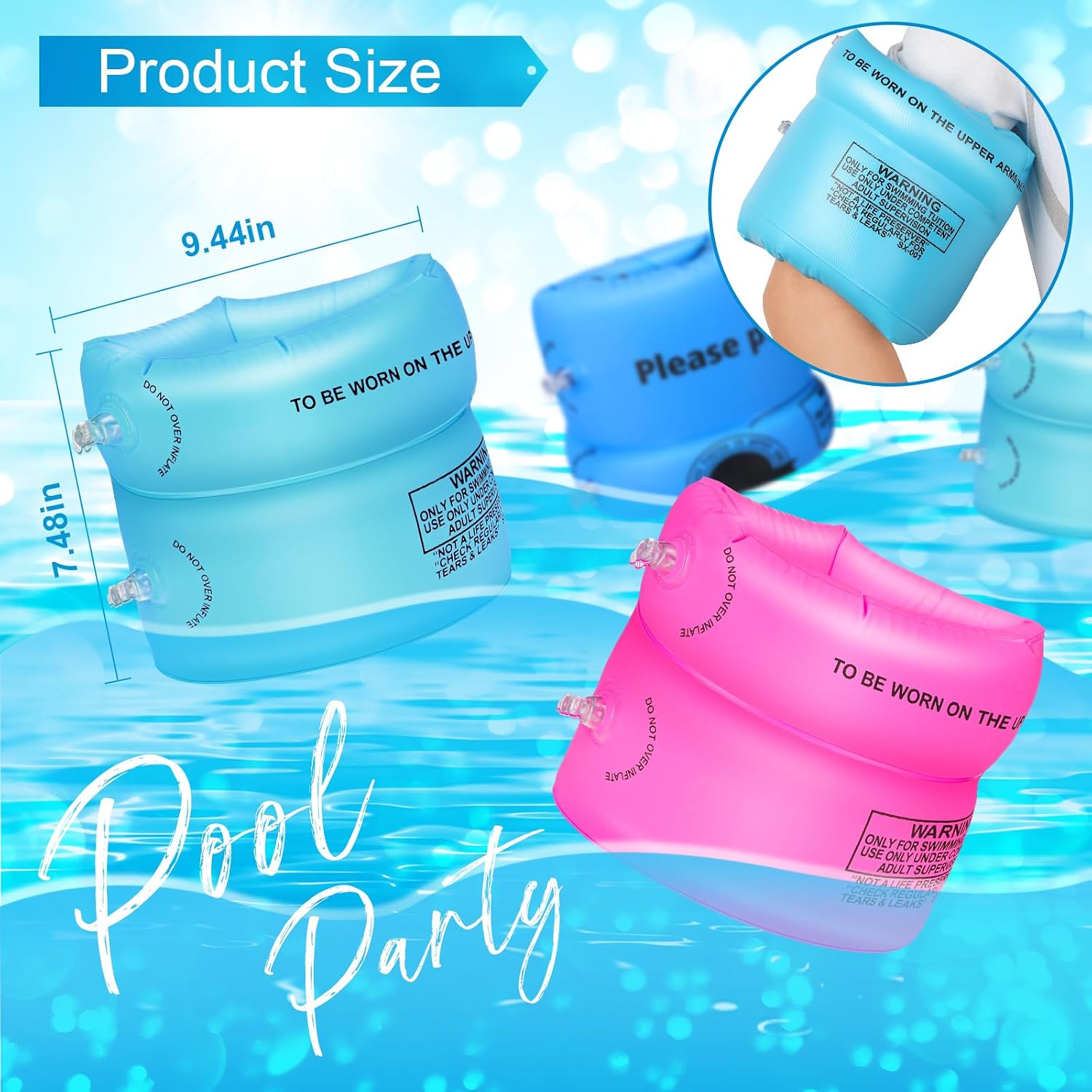Civaner 12 Pack Arm Floaties Inflatable Swim Arm Bands Wings Floater Sleeves Swimming Rings Tube Armlets for Adults