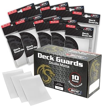 BCW Deck Guard - Double Matte Card Sleeves | 500 Count Box 10 Packs of 50 Sleeves |Acid-Free, No PVC | Fits 2.5" x 3.5" Game Cards | Archival Safe Sleeves for Card Protection White