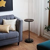 Vista 5 de Drink Table, Carved Table Top Martini Table, Small Side Table, Weighted Base Pedestal Table for Living Room, Bedroom, Bathroom, Brown