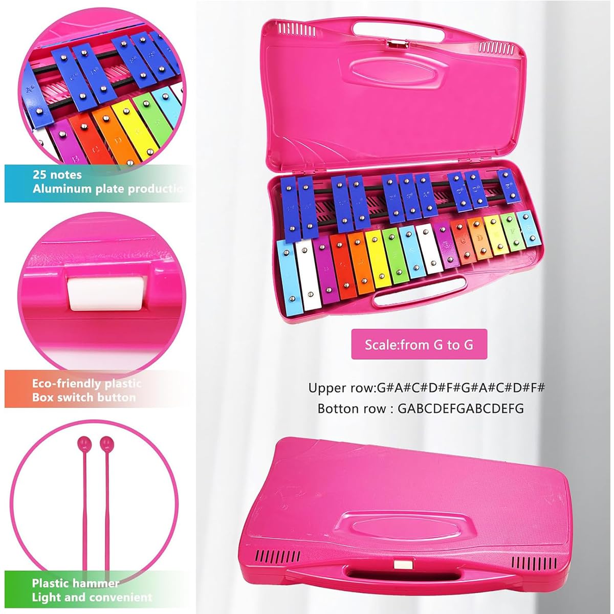 EliLunar Glockenspiel Xylophone, 25 Notes Colorful Metal Keys with Mallets - Image 2