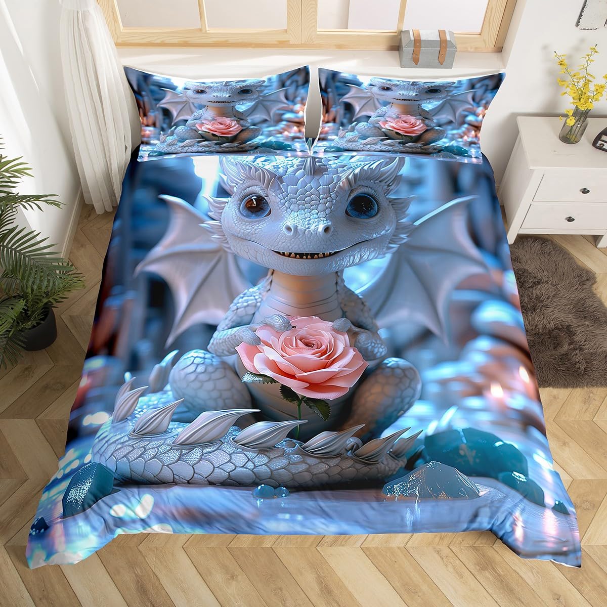 Housse de couette dragon mignon rose pour des nuits douces