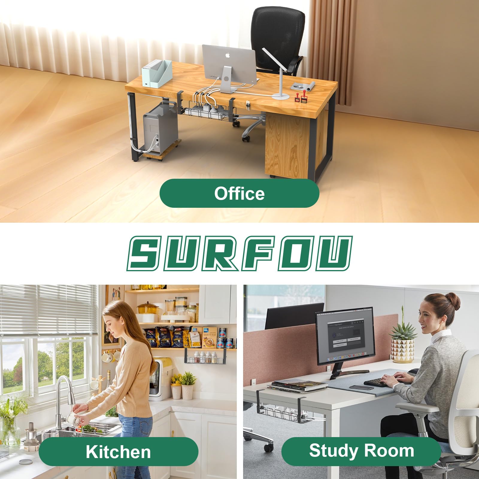 Desk Cable Organizer Tray, Cable Management Tray Under Table, Accessories for Storing and Hiding Cables, Support Strip for Computer, Office - 3
