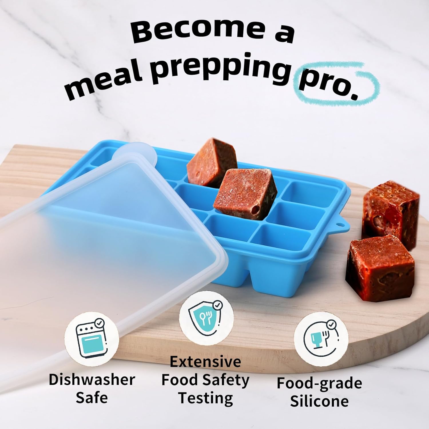 2 Tbsp Silicone Freezer Molds - Perfect for Storing Garlic, Ginger, Herbs,Pesto, Tomato Paste, Lemon Juice,Vegetable Purees,Purees and More - Silicone Food Freezer Tray (Blue 4 Pack)