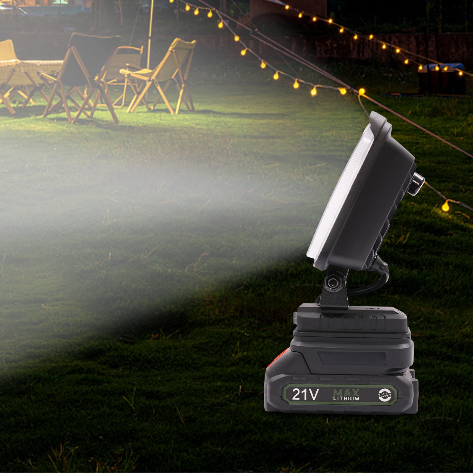Lámpara LED de trabajo con batería, 48 W, 800 lm, foco LED portátil, foco de construcción, inalámbrico, USB, recargable, batería externa para emergencia, mantenimiento, camping, jardín