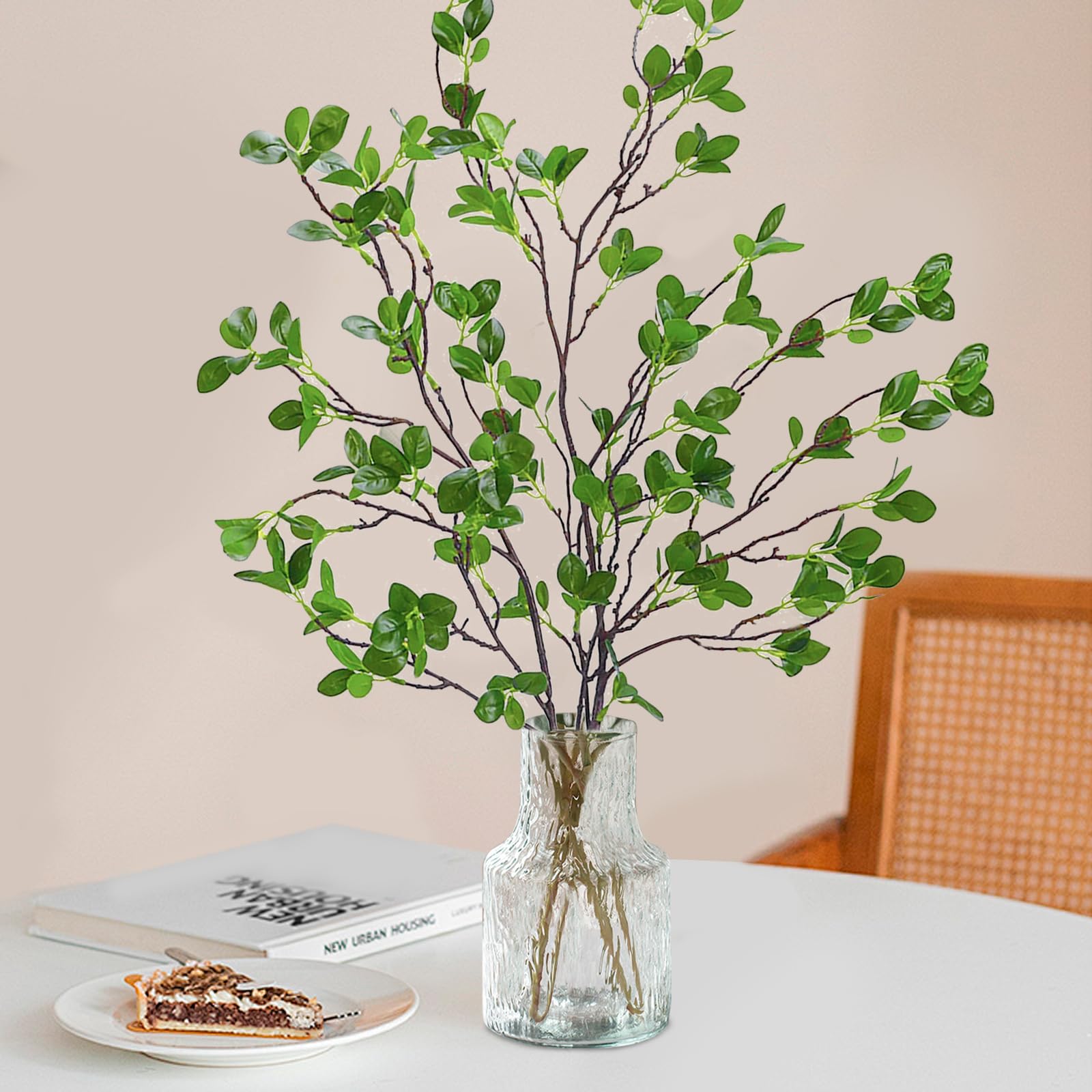 Bacucine Green Artificial Ficus Branches Artificial Ery Stems 43 Inch Fake Ficus Twig With Eucalyptus Leaves For Home Wedding Office Decor (2 Pcs)